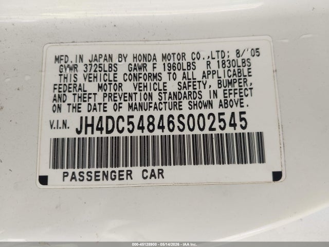 Aukcja sprzedaży 2006 Acura Rsx, vin: JH4DC54846S002545, numer aukcji: 45128900