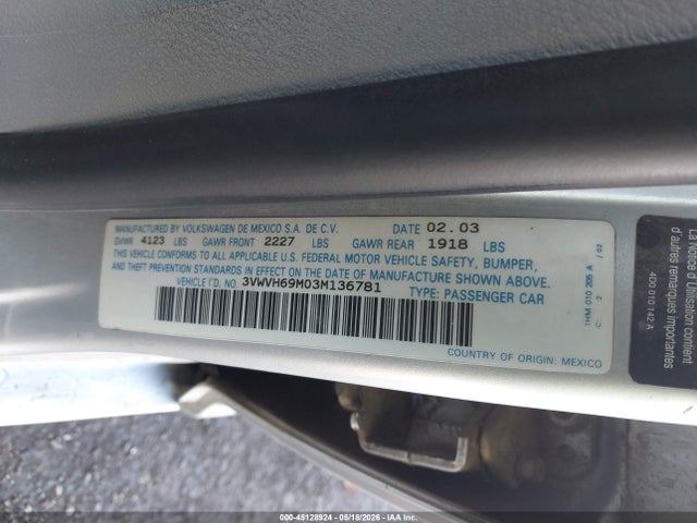 Aukcja sprzedaży 2003 Volkswagen Jetta Gli, vin: 3VWVH69M03M136781, numer aukcji: 45128924