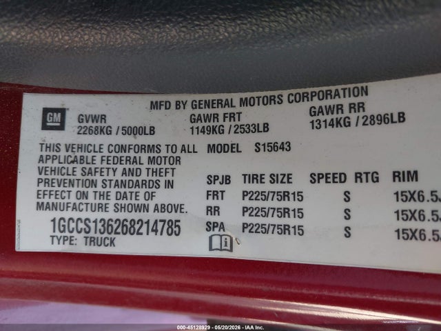 Продажа на аукционе авто 2006 Chevrolet Colorado Lt, vin: 1GCCS136268214785, номер лота: 45128929