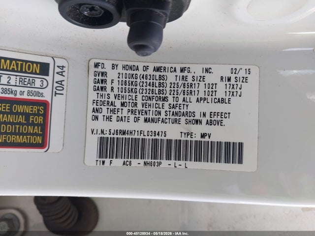 Honda Cr-v Ex-l 2015 5J6RM4H71FL039475 Image 9
