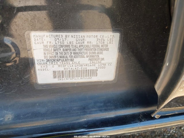 Nissan Versa 1.6 S+ 2018 3N1CN7AP1JL821182 Image 9