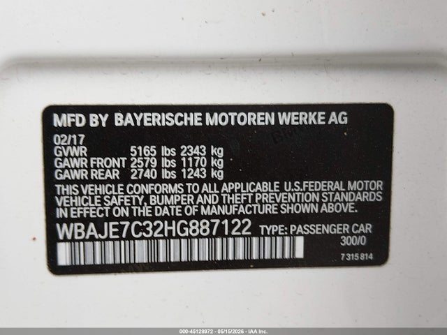 BMW 540i Xdrive 2017 WBAJE7C32HG887122 Image 9