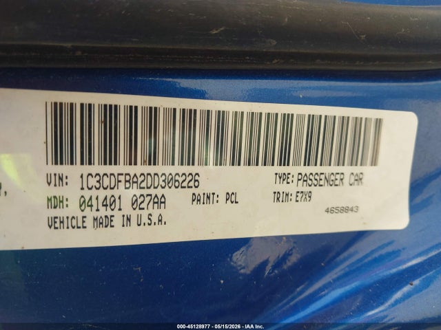 45128977 :رقم المزاد ، 1C3CDFBA2DD306226 vin ، 2013 Dodge Dart Sxt مزاد بيع