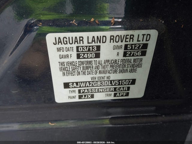 45128983 :رقم المزاد ، SAJWA2GB3DLV51507 vin ، 2013 Jaguar Xj Xjl Portfolio مزاد بيع