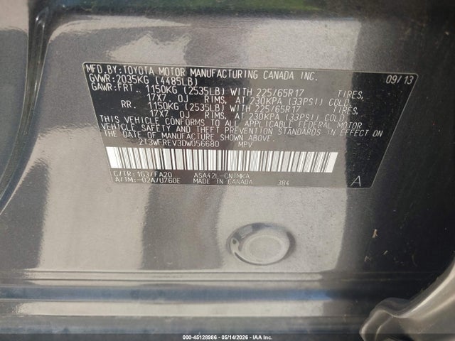 45128986 :رقم المزاد ، 2T3WFREV3DW056680 vin ، 2013 Toyota Rav4 Xle مزاد بيع
