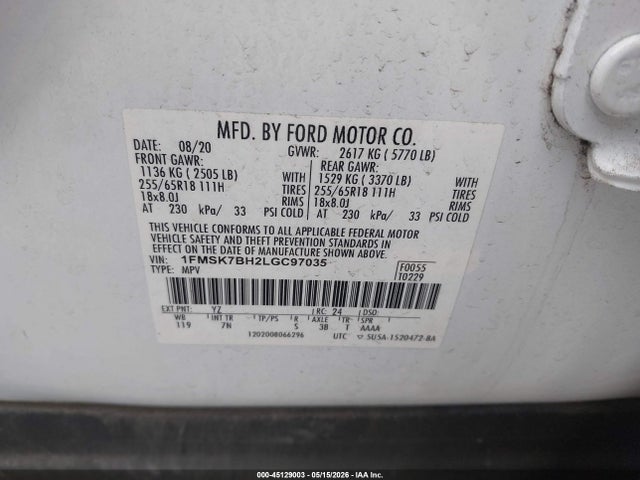 Ford Explorer 2020 1FMSK7BH2LGC97035 Image 9