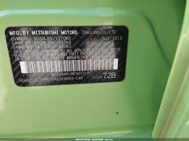 Продажа на аукционе авто 2014 Mitsubishi Mirage Es, vin: ML32A4HJ8EH015187, номер лота: 45129039