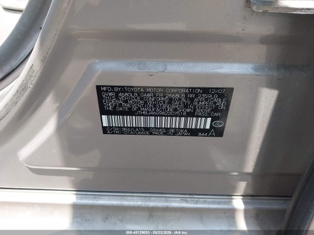 Продаж на аукціоні авто 2008 Lexus Es 350, vin: JTHBJ46G982207518, номер лоту: 45129053