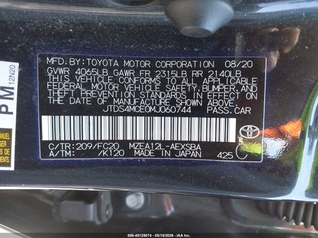Продажа на аукционе авто 2021 Toyota Corolla Se, vin: JTDS4MCE0MJ060744, номер лота: 45129074