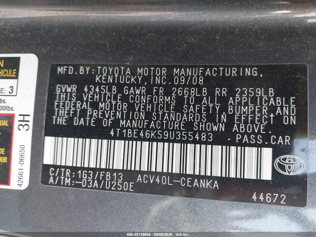 Aukcja sprzedaży 2009 Toyota Camry Le, vin: 4T1BE46K59U355483, numer aukcji: 45129084