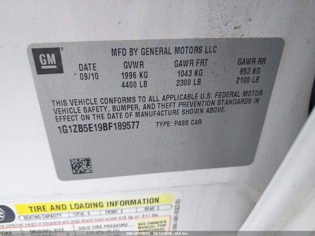 Продажа на аукционе авто 2011 Chevrolet Malibu Ls, vin: 1G1ZB5E19BF189577, номер лота: 45129085