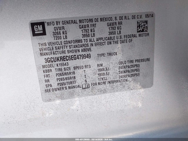 3GCUKREC6EG479949 Chevrolet Silverado 1500 1lt