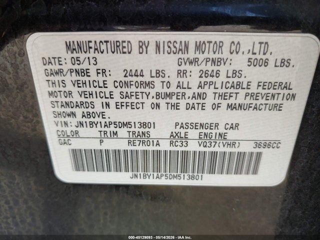 Aukcja sprzedaży 2013 Infiniti M37, vin: JN1BY1AP5DM513801, numer aukcji: 45129093