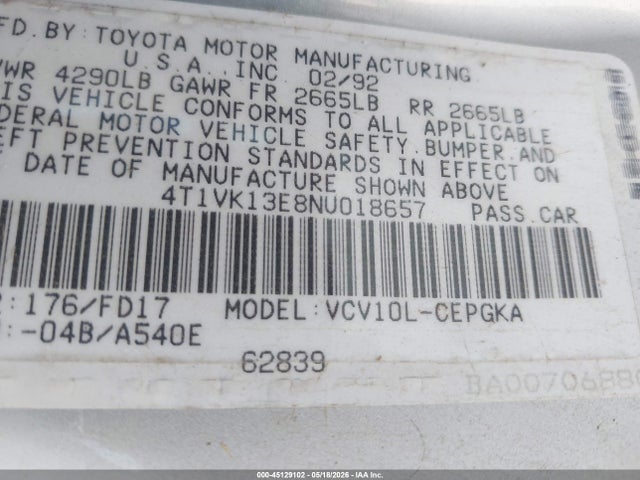 Продаж на аукціоні авто 1992 Toyota Camry Xle, vin: 4T1VK13E8NU018657, номер лоту: 45129102
