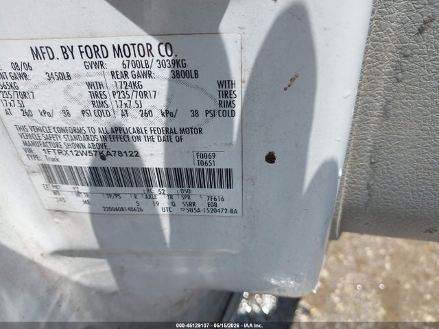 45129107 :رقم المزاد ، 1FTRX12W57KA78122 vin ، 2007 Ford F-150 Stx/xl/xlt مزاد بيع