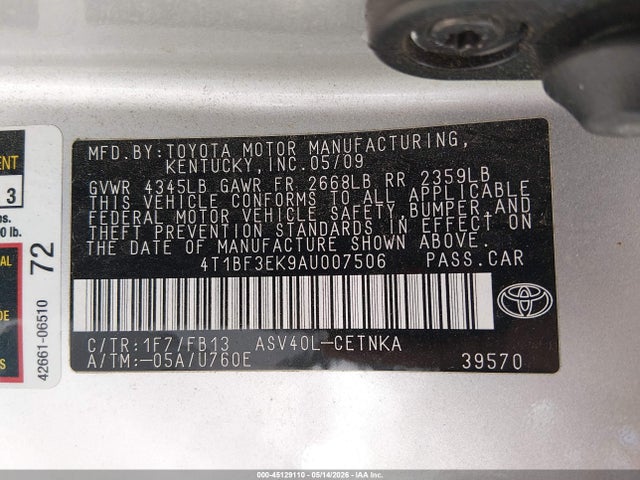Aukcja sprzedaży 2010 Toyota Camry Le, vin: 4T1BF3EK9AU007506, numer aukcji: 45129110