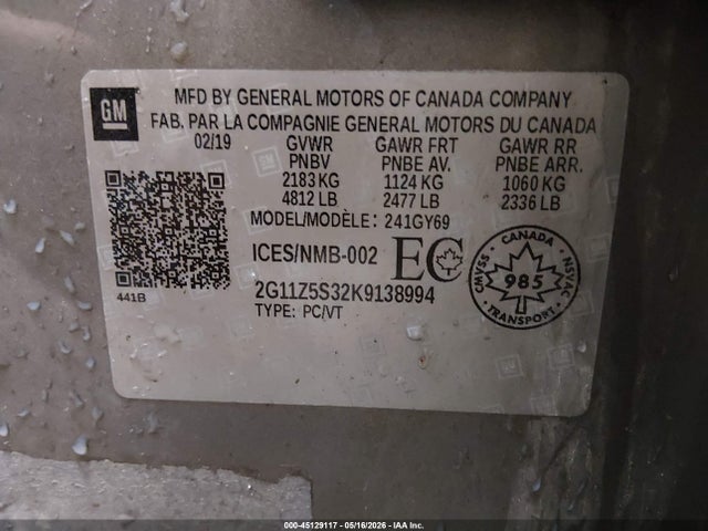 Продаж на аукціоні авто 2019 Chevrolet Impala 1lt, vin: 2G11Z5S32K9138994, номер лоту: 45129117