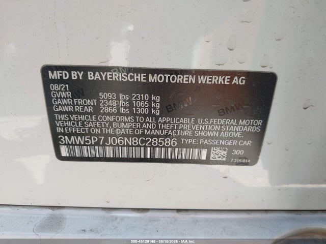 2022 Bmw 330e მანქანა იყიდება აუქციონზე, vin: 3MW5P7J06N8C28586, აუქციონის ნომერი: 45129148
