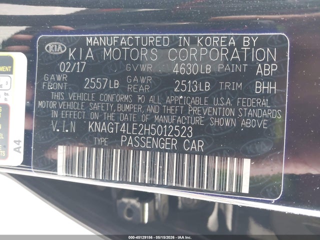 KIA OPTIMA HYBRID 2017 KNAGT4LE2H5012523 Image 9