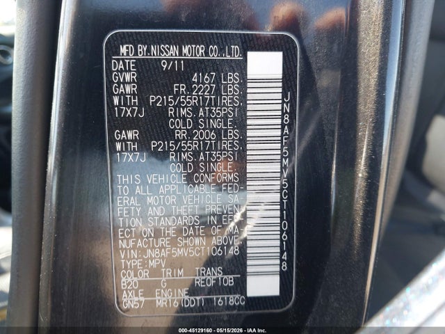 Продаж на аукціоні авто 2012 Nissan Juke Sl, vin: JN8AF5MV5CT106148, номер лоту: 45129160