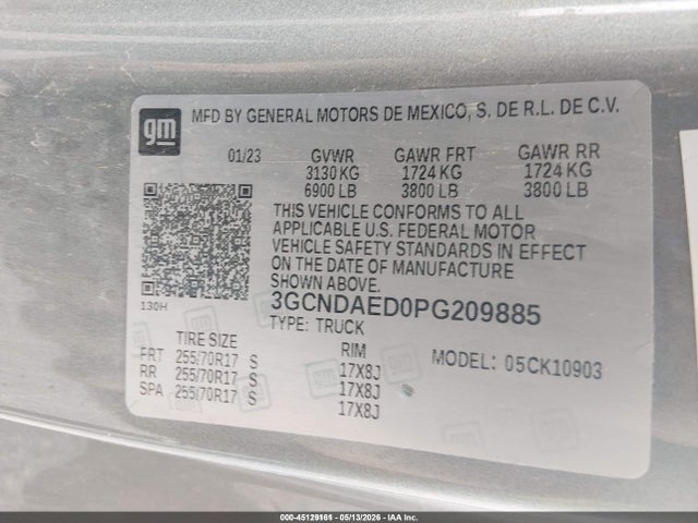 3GCNDAED0PG209885 Chevrolet Silverado 1500 4wd Long Bed Wt