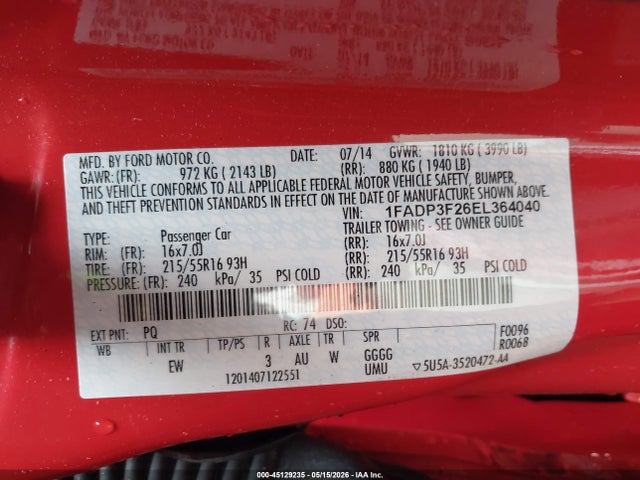 Ford FOCUS SE 2014 1FADP3F26EL364040 Image 9