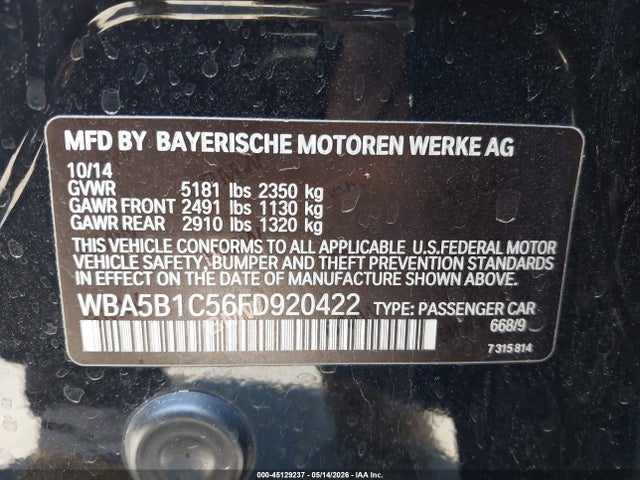 Продажа на аукционе авто 2015 Bmw 535i, vin: WBA5B1C56FD920422, номер лота: 45129237