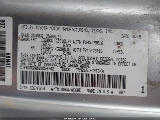 5TFRX5GN0GX054742 Toyota Tacoma Sr