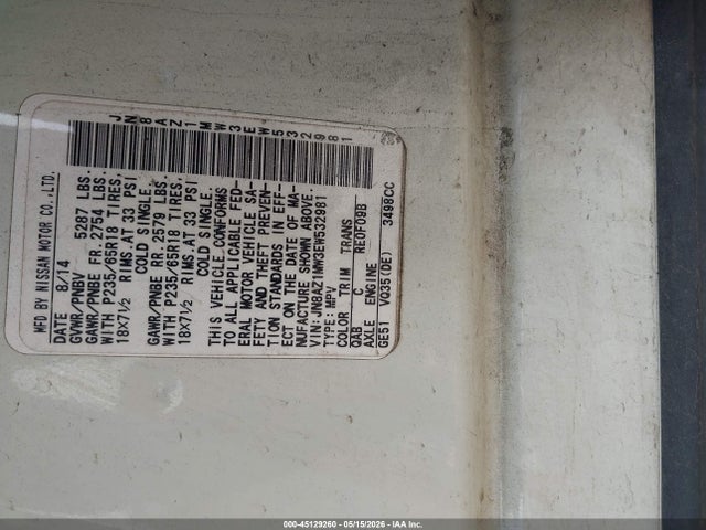 45129260 :رقم المزاد ، JN8AZ1MW3EW532981 vin ، 2014 Nissan Murano Sl مزاد بيع