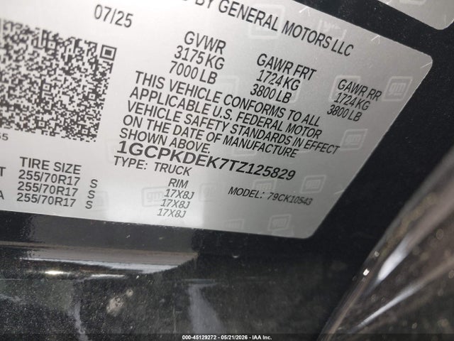 1GCPKDEK7TZ125829 Chevrolet Silverado 1500 4wd Standard Bed Lt