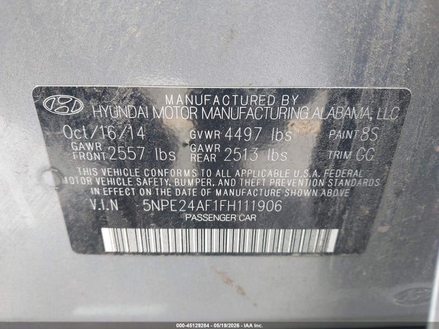 Hyundai SONATA SE 2015 5NPE24AF1FH111906 Image 9