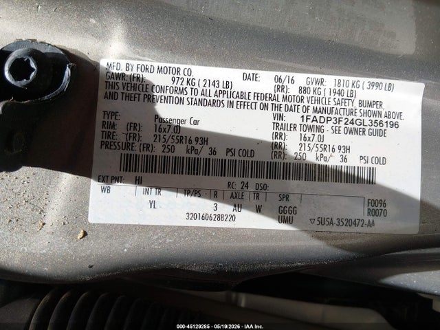 Продажа на аукционе авто 2016 Ford Focus Se, vin: 1FADP3F24GL356196, номер лота: 45129285