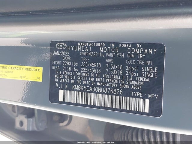 Hyundai Kona Limited 2022 KM8K5CA30NU876826 Image 9