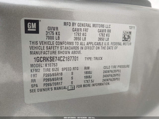 Продажа на аукционе авто 2012 Chevrolet Silverado 1500 Lt, vin: 1GCRKSE74CZ187701, номер лота: 45129353
