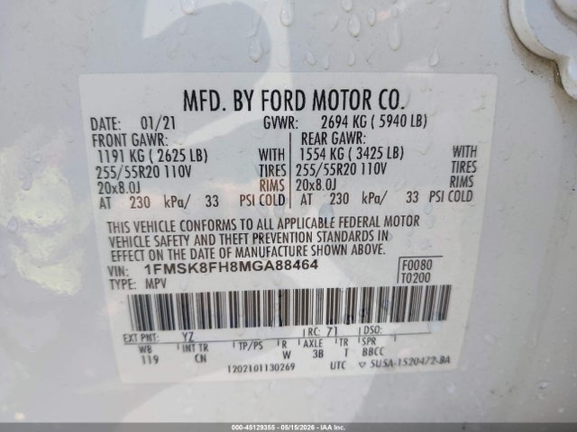 Aukcja sprzedaży 2021 Ford Explorer Limited, vin: 1FMSK8FH8MGA88464, numer aukcji: 45129355