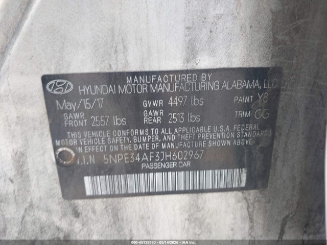 5NPE34AF3JH602967 Hyundai SONATA SEL