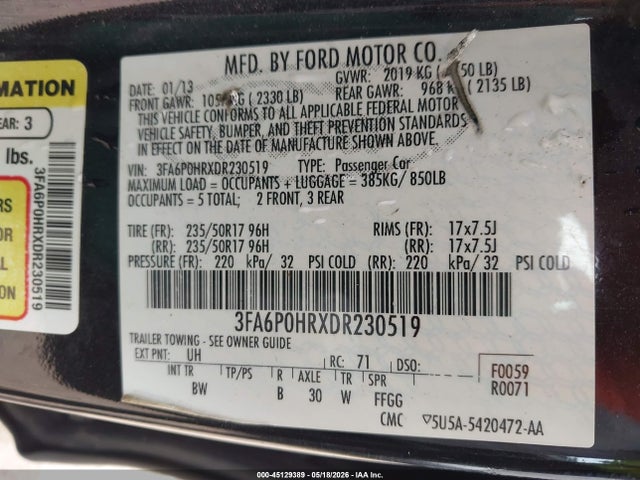 Aukcja sprzedaży 2013 Ford Fusion Se, vin: 3FA6P0HRXDR230519, numer aukcji: 45129389