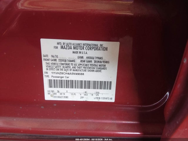Продаж на аукціоні авто 2010 Mazda Mazda6 I Grand Touring, vin: 1YVHZ8CH4A5M49088, номер лоту: 45129394