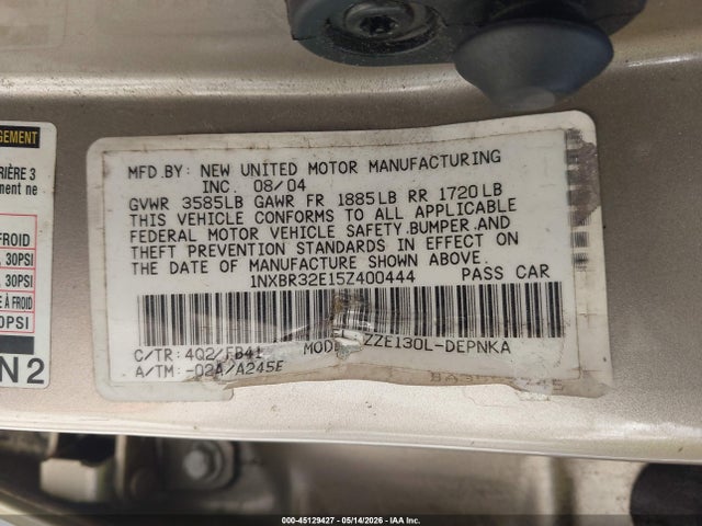Aukcja sprzedaży 2005 Toyota Corolla Le, vin: 1NXBR32E15Z400444, numer aukcji: 45129427