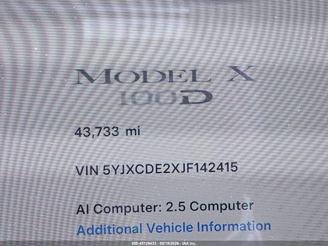 Tesla Model X 100d/75d/p100d 2018 5YJXCDE2XJF142415 Image 14