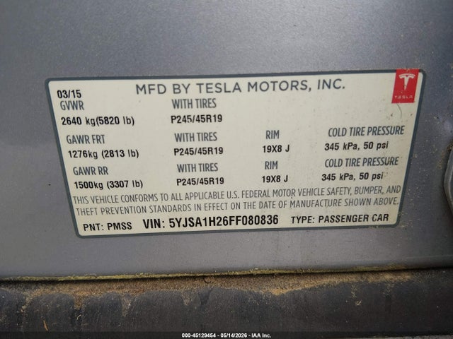 5YJSA1H26FF080836 Tesla Model S 70d/85d/p85d