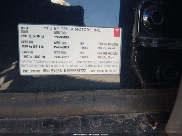 Aukcja sprzedaży 2014 Tesla Model S P85, vin: 5YJSA1H19EFP38722, numer aukcji: 45129458