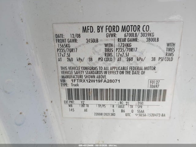 Aukcja sprzedaży 2009 Ford F-150 Stx/xl, vin: 1FTRX12W19FA28071, numer aukcji: 45129466