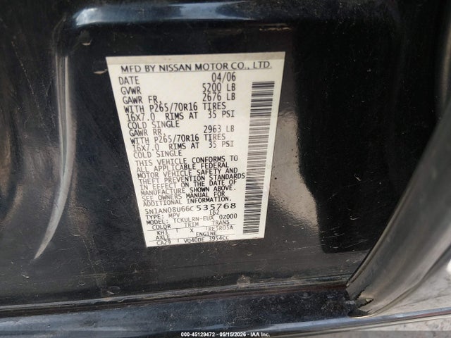 Продаж на аукціоні авто 2006 Nissan Xterra S, vin: 5N1AN08U66C535768, номер лоту: 45129472