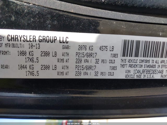 2014 Jeep Patriot Latitude მანქანა იყიდება აუქციონზე, vin: 1C4NJRFB9ED651448, აუქციონის ნომერი: 45129530