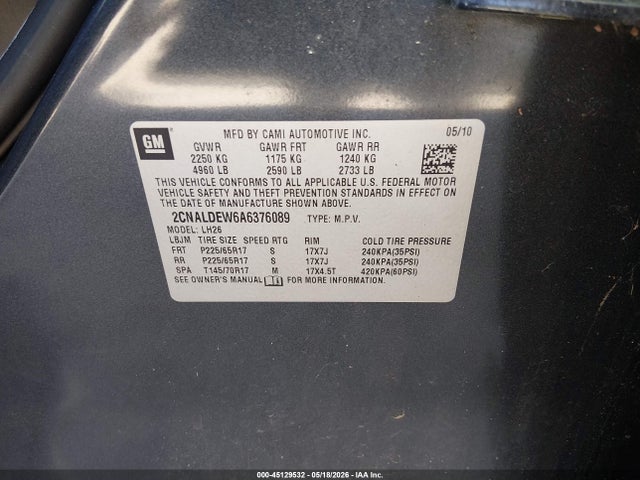 Продажа на аукционе авто 2010 Chevrolet Equinox Lt, vin: 2CNALDEW6A6376089, номер лота: 45129532