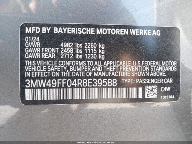 Продажа на аукционе авто 2024 Bmw M340i M340i Xdrive, vin: 3MW49FF04R8E39588, номер лота: 45129534