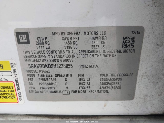 Продаж на аукціоні авто 2017 Buick Enclave Leather, vin: 5GAKRBKD5HJ238055, номер лоту: 45129545