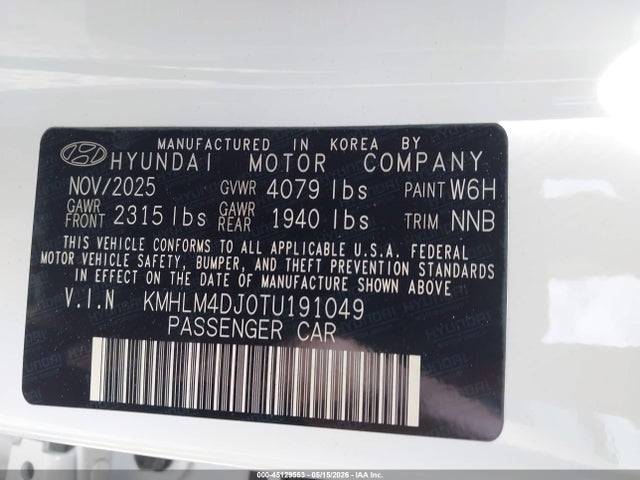 2026 Hyundai Elantra Hybrid Blue მანქანა იყიდება აუქციონზე, vin: KMHLM4DJ0TU191049, აუქციონის ნომერი: 45129553