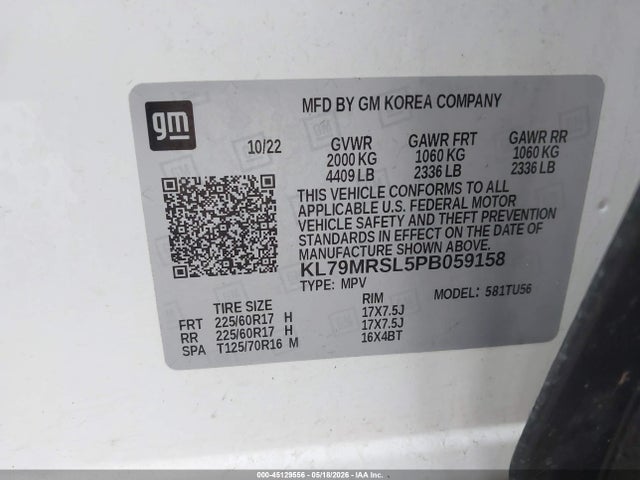 45129556 :رقم المزاد ، KL79MRSL5PB059158 vin ، 2023 Chevrolet Trailblazer Awd Lt مزاد بيع